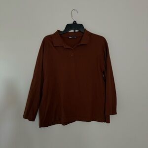 Zara Brown Long Sleeve Button Up Shirt